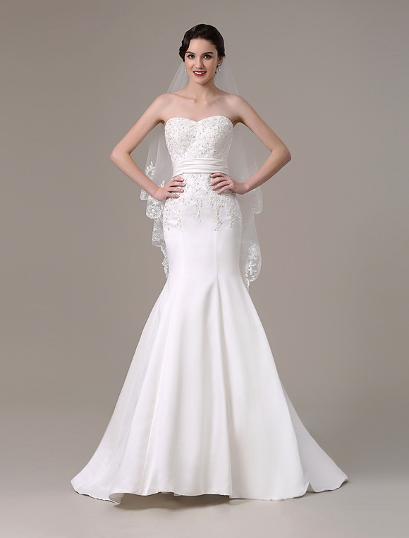 Mermaid Wedding Dresses With Elegant Detachable Lace Jacket Sweep Train ...