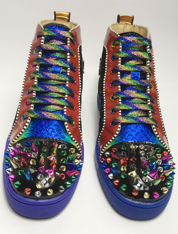 Mens Colorful High Top Sneakers Spike Shoes with Rhinestone - Milanoo.com