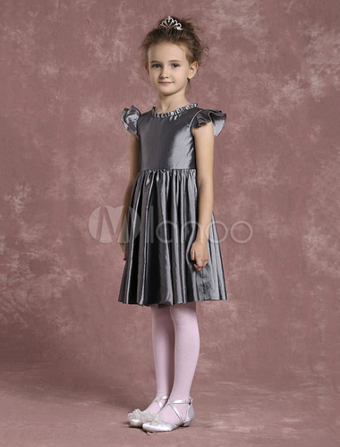 Grey Flower Girl Dresses Knee Length Taffeta Pageant Dresses Toddler's ...