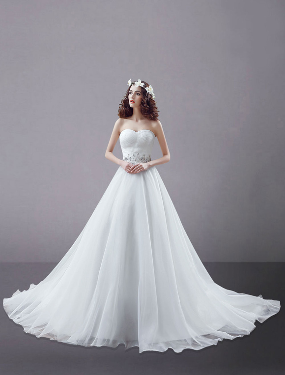 Boda Vestidos de novia | Blanco vestido de novia con escote en corazón y capas - IW46177