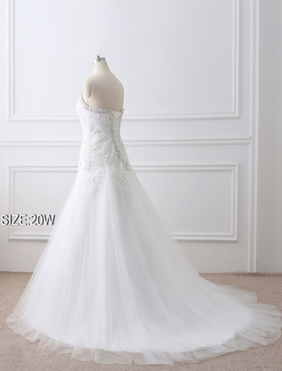 Wedding & Events Wedding Dresses | Tulle A-Line Wedding Dress Lace Beading Bridal Gown Strapless Sweetheart Chapel Train Backles