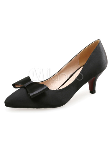 black kitten heels with bow