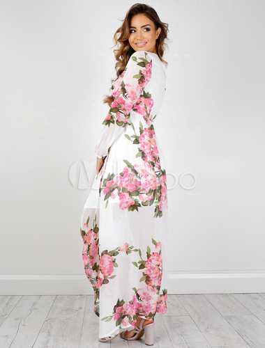 long sleeve floral chiffon maxi dress
