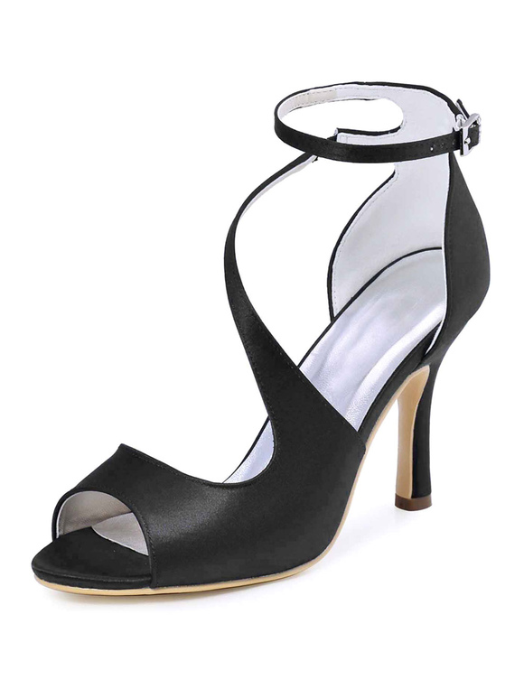 Zapatos de Fiesta | Zapatos de novia de seda sintética 9cm Zapatos de Fiesta Zapatos negrode tacón de stiletto Zapatos de boda de punter Peep Toe - UM28596