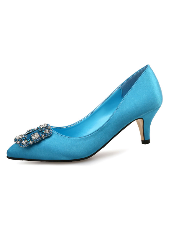 Zapatos de Fiesta | Zapatos de novia de satén 5.5cm Zapatos de Fiesta Zapatos azulde tacón de kitten Zapatos de boda de puntera puntiaguada con pedrería - GN97699