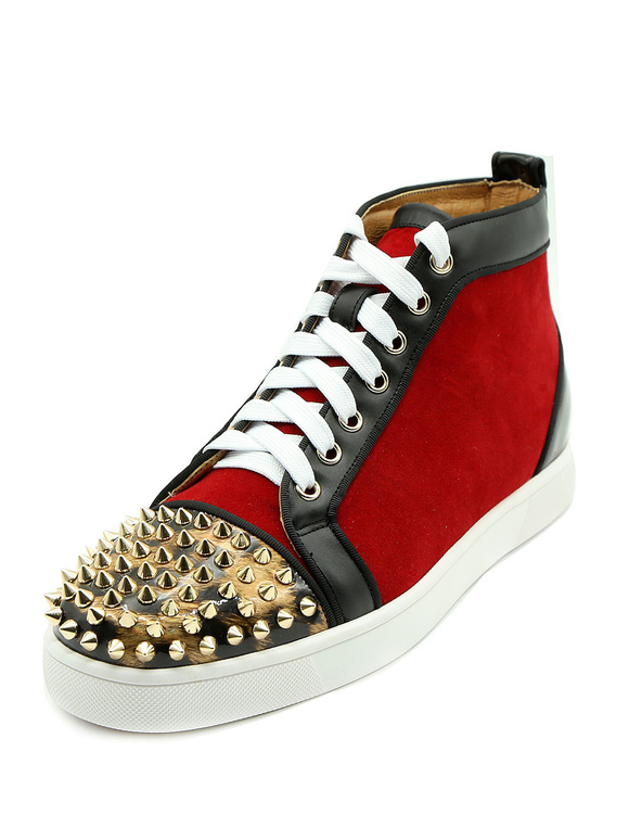 Zapatos de hombre | Zapatos de skate para hombres 2022 rojos de cuero Remaches de punta redonda con cordones - HJ70976