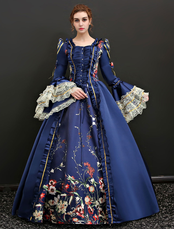 Costumes Costumes | Victorian Dress Costume Women's Racoco Dark Navy Princess Sissi Women's Dark Navy Trumpet Long sleeves Victo