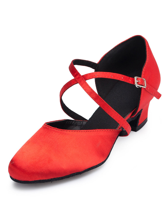 Zapatos de Fiesta | Zapatos de bailes latinos de satén de tacón de puppy para baile de puntera redonda - YR17642