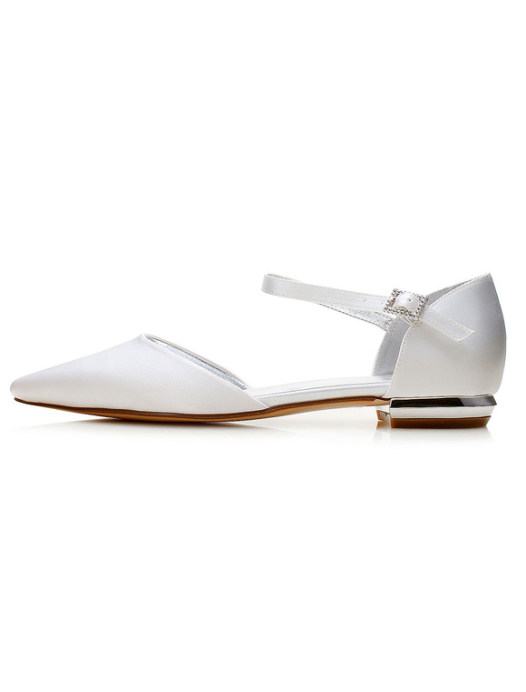 White Wedding Shoes Pointed Toe Flat Ankle Strap Bridal Shoes - Milanoo.com