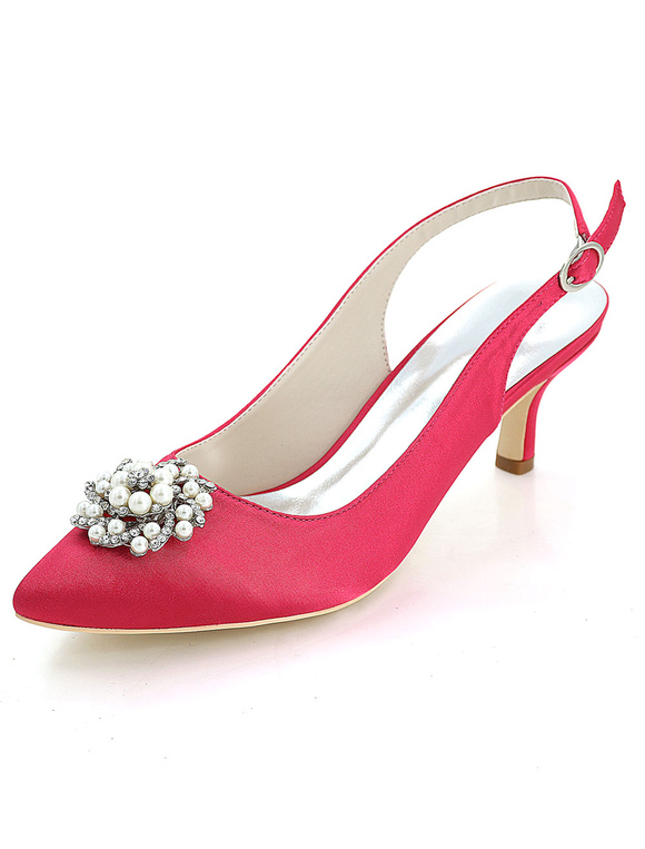Champagne Wedding Shoes Pointed Toe Kitten Heel Rhinestones Pearls ...