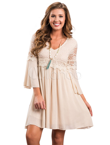 3 4 Sleeve White Lace Dress