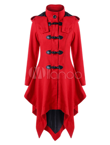 Red Christmas Trench Coat Hooded Duffle Coat Long Sleeve Winter ...