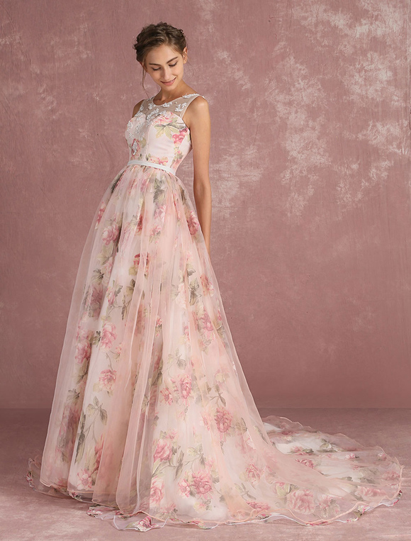 rosa Blumen Ballkleid 2019 Organza Abendkleid lang ...