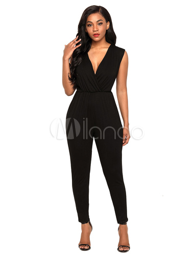 plunge skinny leg jumpsuit