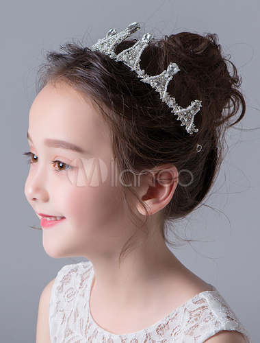 Flower Girl Tiara Crown Silver Kids Headpieces Rhinestone Beaded