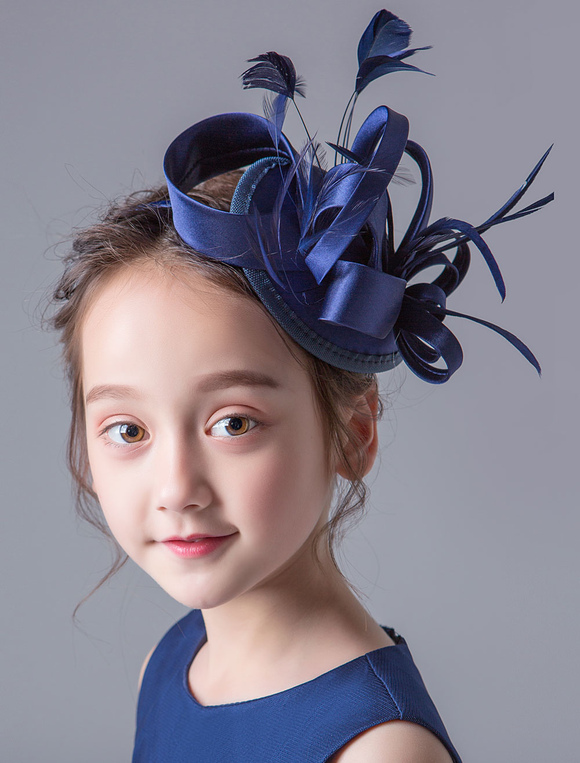Flower Girl Hair Accessories Dark Navy Fascinator Hat Headpieces Satin Kids Hair Pieces