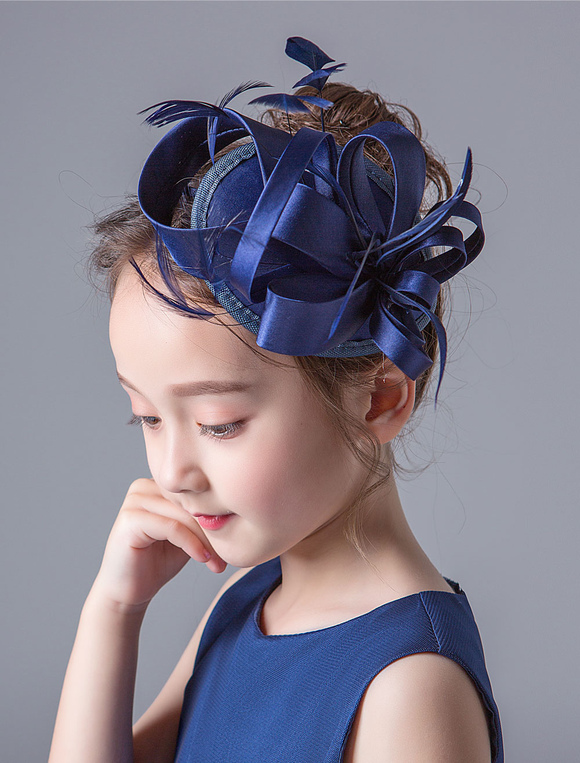 Flower Girl Hair Accessories Dark Navy Fascinator Hat Headpieces Satin