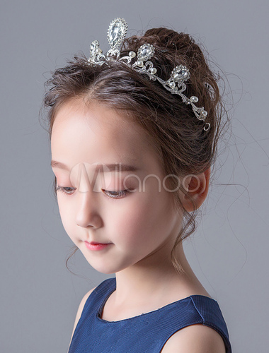 Flower Girl Tiara Silver Hair Accessories Kids Rhinestones Headpieces