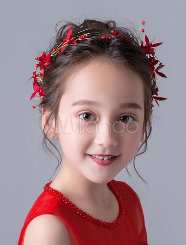 Flower Girl Hair Accessories Headband Red Kids Rhinestones Little