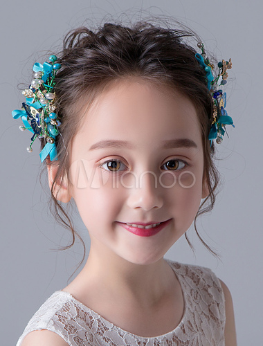 Flower Girl Headpieces Blue Butterfly Hair Pieces Kids Hair Accessories ...