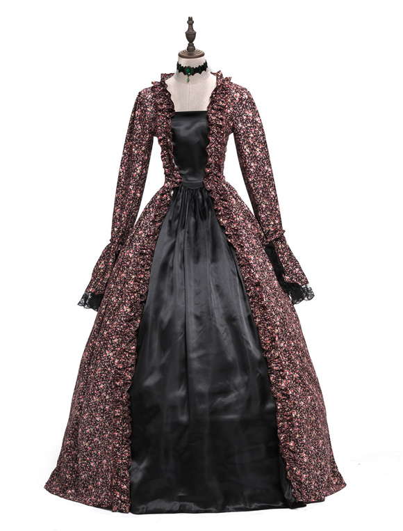 Costumes Costumes | Victorian Dress Costume Women's Baroque Brown Ball Gown Masquerade Floral Print Royal Long Sleeves Coffee Br