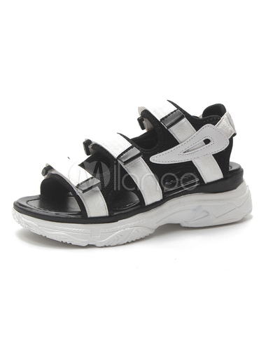 Toe Flatform Open Femme Sandales Velcro Détail Noir Sport OXZkPTiu