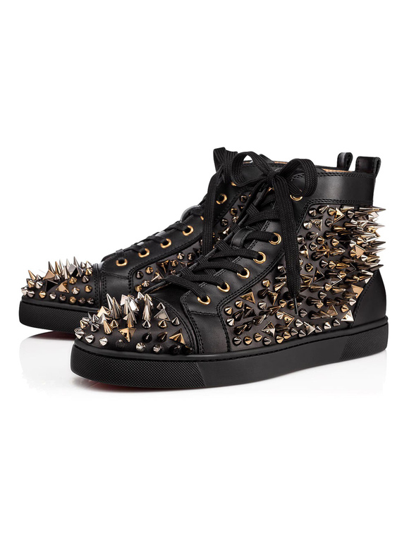 Zapatos de hombre | Zapatos negros de skate Hombres remaches de punta redonda Lace Up High Top Sneakers Spike Shoes - TA53658