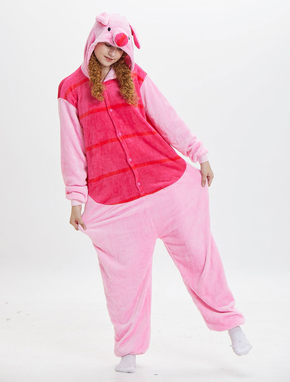 Pijamas adultos de Kigurumi Onesie cerdo Pijamas con capucha rosados la manga larga de la franela Ropa de animal unisex Costumeslive.com