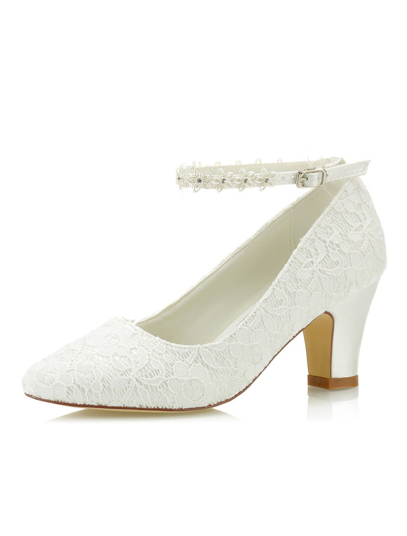 Shoes Occasion Shoes | Women's Lace Ankle Strap Wedding Shoes Chunky Heel Pumps - EJ81565