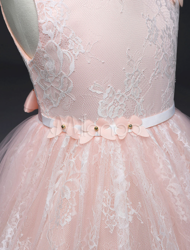 Flower Girl Dresses Lace Blush Pink Bows A Line Knee Length Kids ...