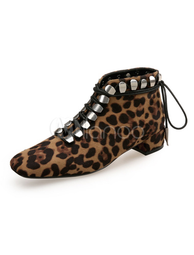 2019 plus size leopard detail lace up suede boots