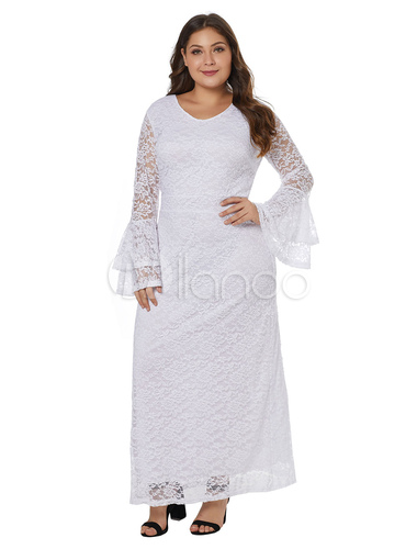 V Neck Long Sleeve Lace Dress - Milanoo 