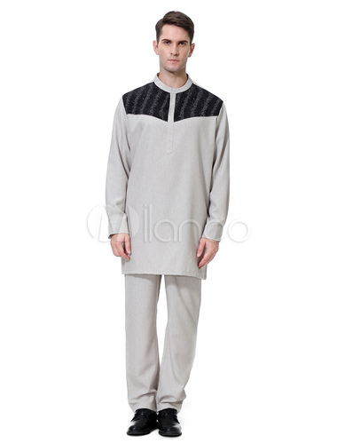 メンズアラビア服スタンドカラーボタントーンロングスリーブ2枚アラビアンセット Milanoo Jp