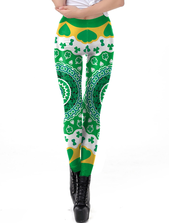 St Patricks Day Leggings Green 3D Print Clover