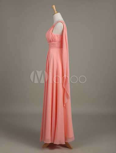 Salmon Sweetheart Pleated Floor Length Chiffon Bridesmaid Dress