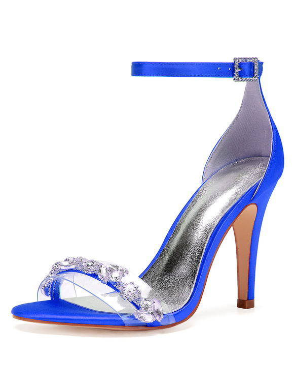 Zapatos de Fiesta | Zapatos de novia de satén 10.5cm Zapatos de Fiesta azulde tacón de stiletto Zapatos de boda de puntera abierta - IE64362