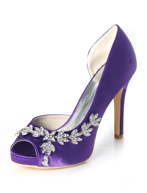 Satin Mother Shoes Purple Peep Toe 