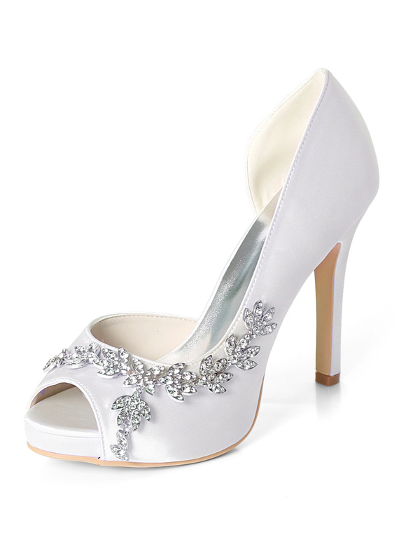 Shoes Occasion Shoes | Women's Platform Dorsay Bridal Pumps with Rhinestones - PN99813