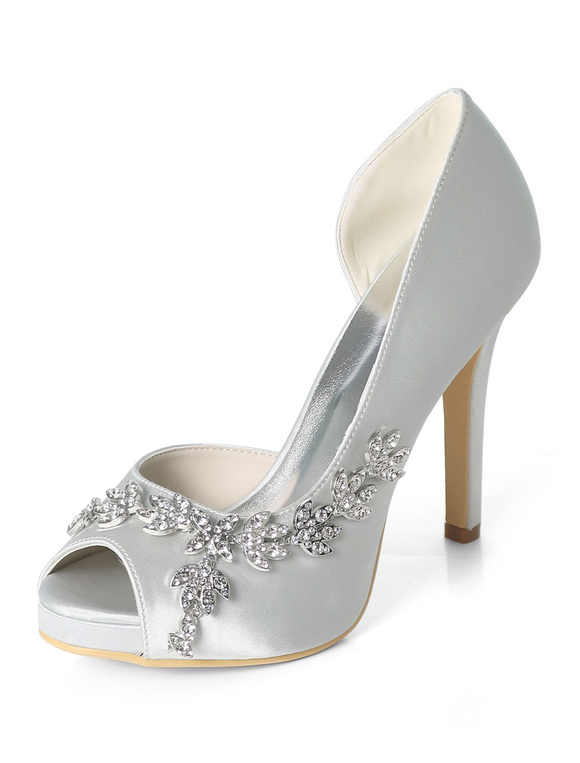 Shoes Occasion Shoes | Women's Platform Dorsay Bridal Pumps with Rhinestones - PN99813