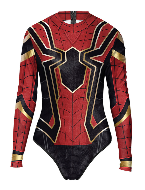Traje de para mujeres 2022 Traje de superhéroe Spiderman Rojo oscuro de poliéster estampado Halloween Cosplayshow.com