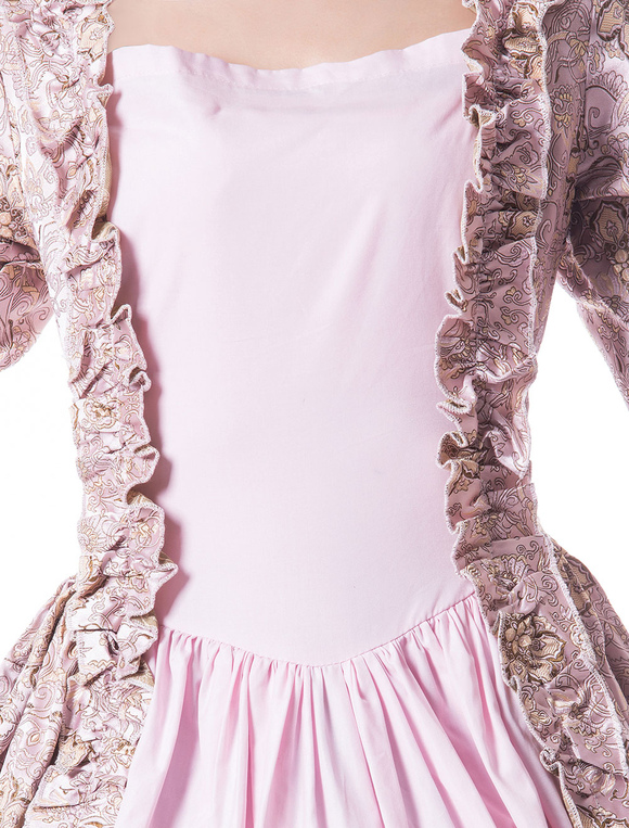 Costumes Costumes | Victorian Dress Costume Women's Light Pink Trumpet Long Sleeves Ruffle Floral Print Ball Gown Victorian Era 