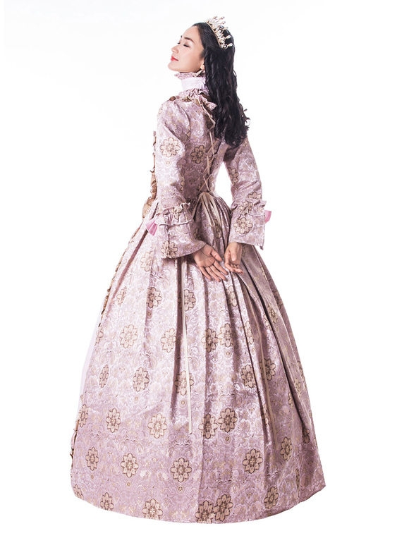 Costumes Costumes | Victorian Dress Costume Women's Light Pink Trumpet Long Sleeves Ruffle Floral Print Ball Gown Victorian Era 