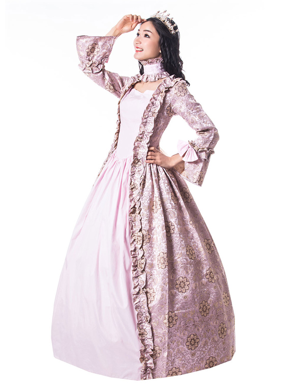 Costumes Costumes | Victorian Dress Costume Women's Light Pink Trumpet Long Sleeves Ruffle Floral Print Ball Gown Victorian Era 