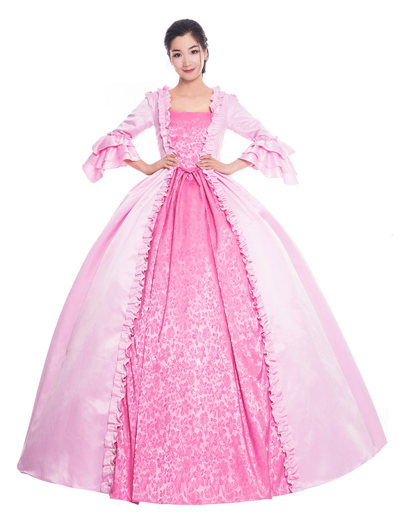 Costumes Costumes | Victorian Dress Costume Women's Pink Ruffle Bows Trumpet Short Sleeves Round Neckline Ball Gown Victorian Er