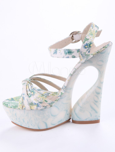 Green Floral Special-Shaped Heel Cloth Women's High Heels - Milanoo.com