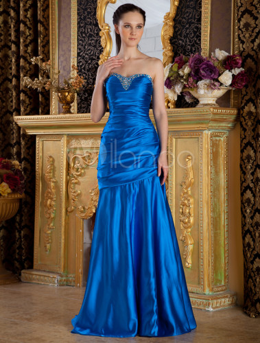 Royal Blue Sweetheart A-line Beading Elastic Woven Satin Prom Dress