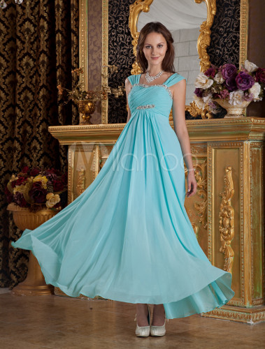 Sky Blue Beading A-line Sweetheart Silk-Like Prom Dress - Milanoo.com