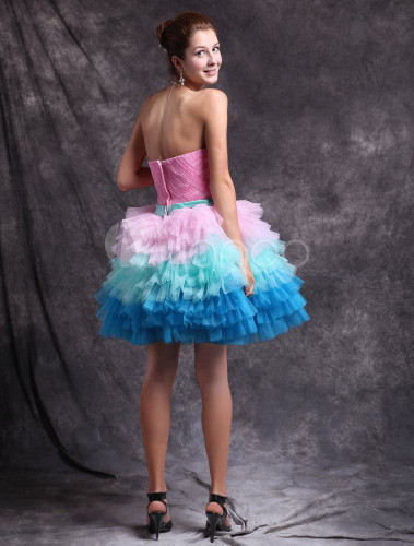 Fabulous Strapless Knee Length Flower Tulle Mardi Gras Dress - Milanoo.com