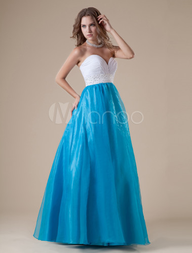 Blue Sweetheart Beading Organza Woman's Prom Dress - Milanoo.com