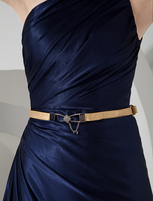 Deep Blue One-Shoulder Elastic Silk Like Satin Evening Dress - Milanoo.com